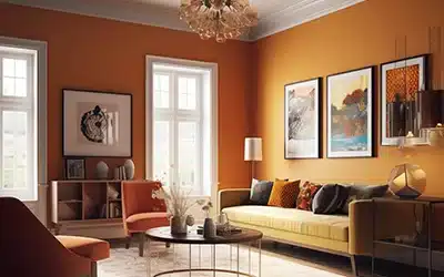 Vibrant orange living room interior