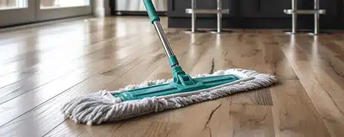 Cleaning a hardwood floor using a microfiber mop for damage prevention