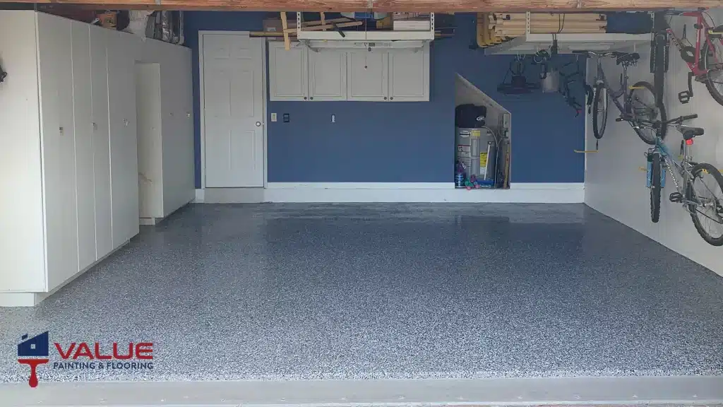 Finished floor in an organized garage