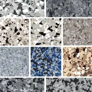 A variety of colorful epoxy flakes for flooring options