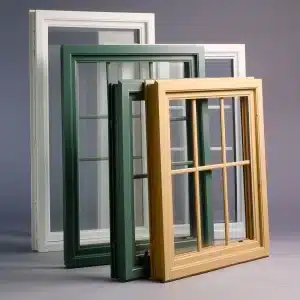 Window frames with completed electrostatic paint job, showcasing cost-effective electrostatic paint cost