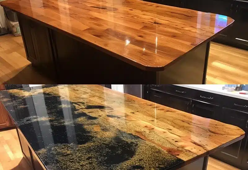 Before and after transformation of a satin finish epoxy countertop