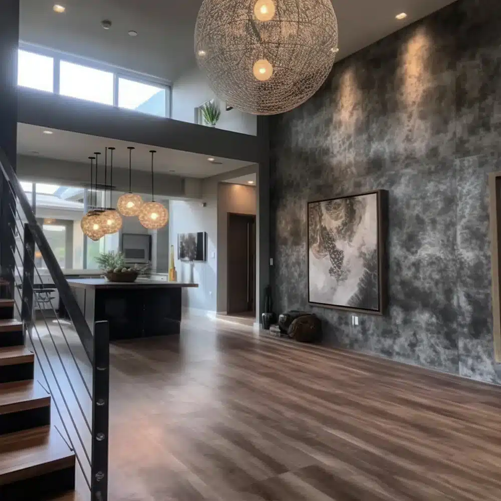 A stylish living room showcasing a beautiful faux finished wall