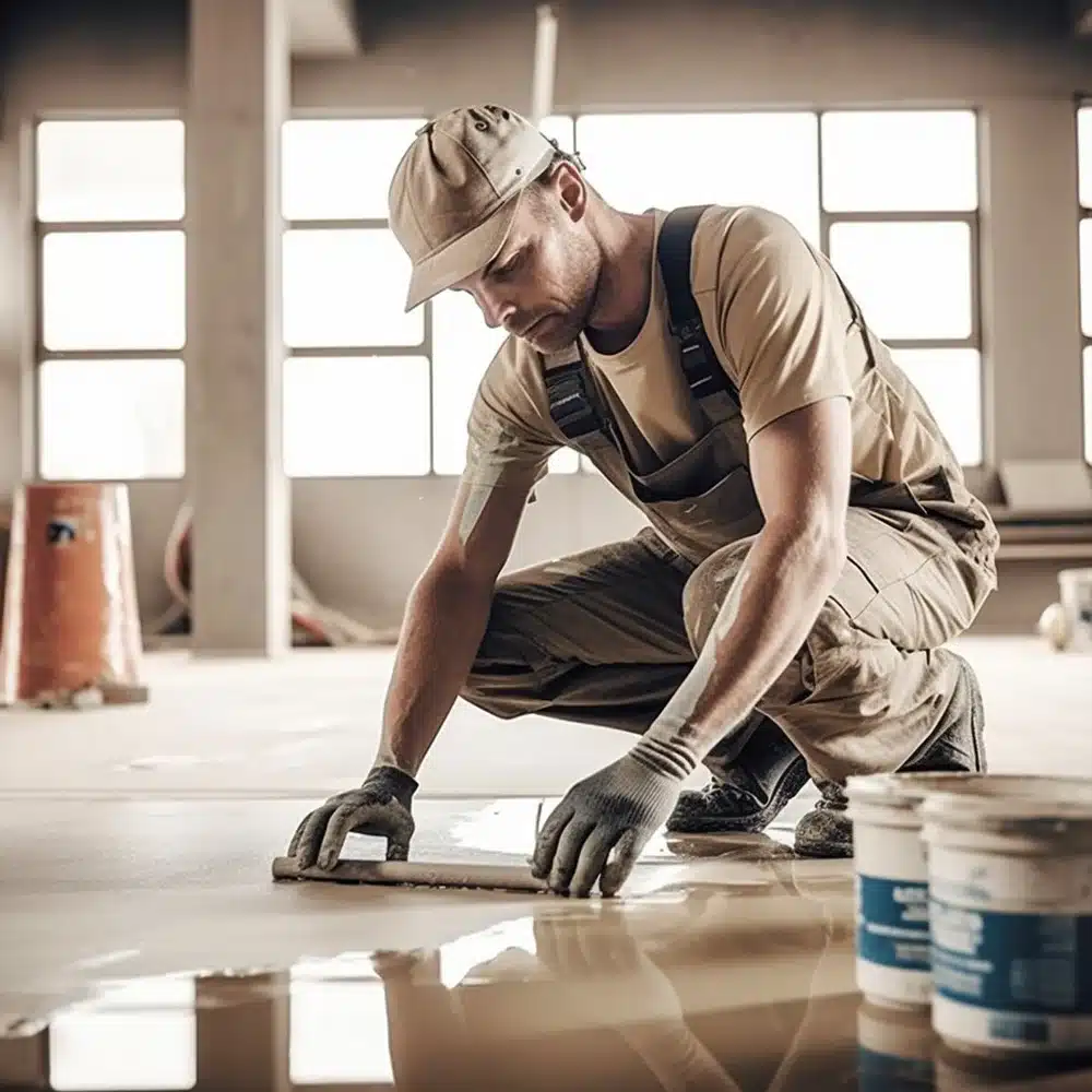 Worker diligently working on flooring installation for blogs inspiration