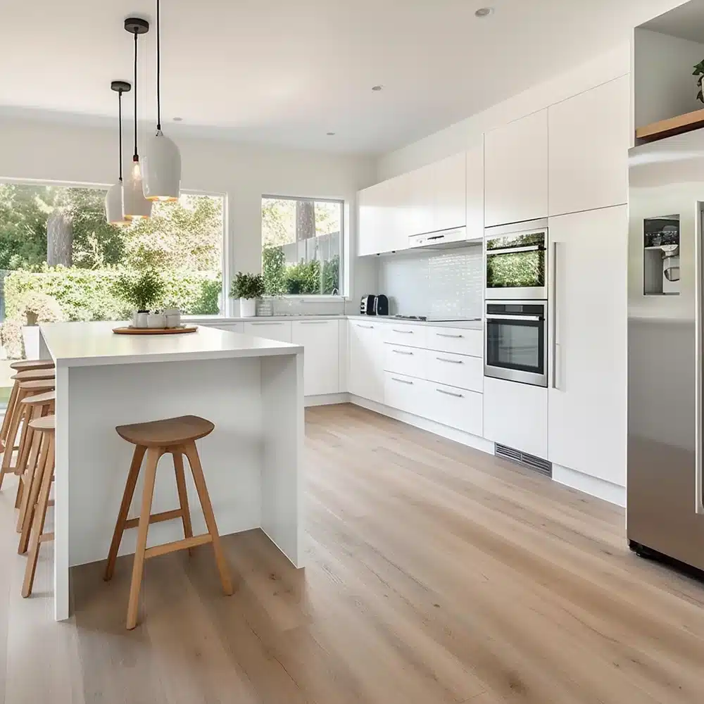 Modern kitchen with stylish laminate flooring
