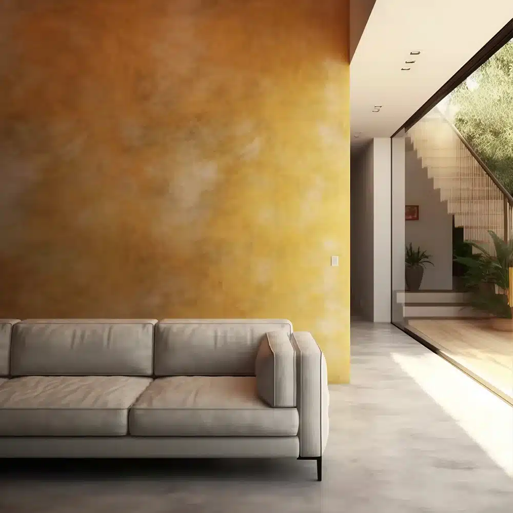A modern living room enhanced by a Venetian plaster finished wall