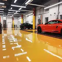 Epoxy flooring in an automotive workshop