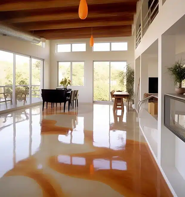 Residential home living room adorned with epoxy flooring