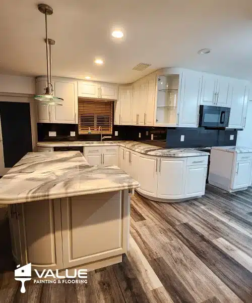 Premium kitchen cabinet and epoxy countertop project by Value Painting & Flooring