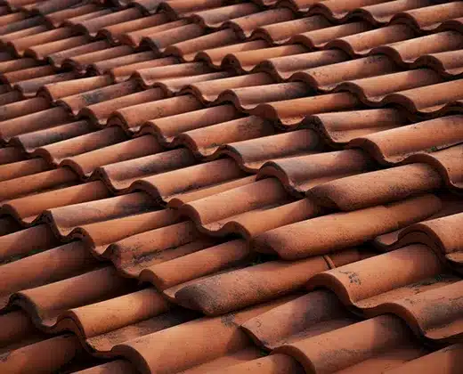 Close-up of clay tile roof.
