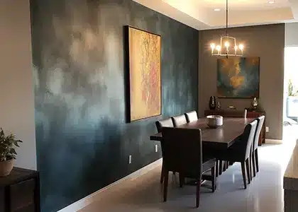A color-washed wall adding depth to the room.