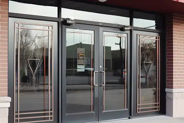 Commercial storefront with electrostatic painted door