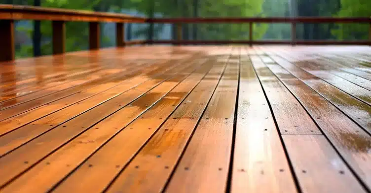 Detailed texture of a deck post pressure washing.