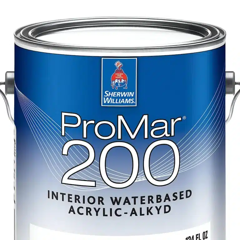 Close-up of eco-friendly Sherwin Williams Promar 200 paint bucket.