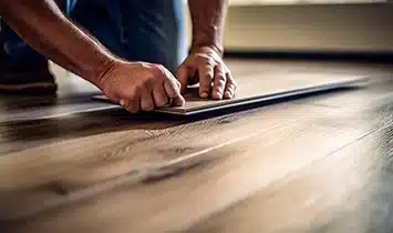 Workers installing luxury vinyl flooring