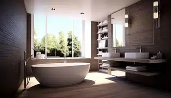 Modern bathroom with clean, flat ceiling