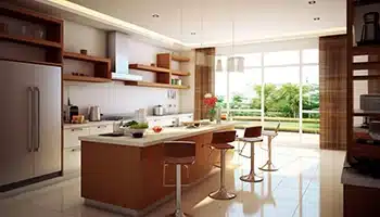 Modern kitchen with a smooth, flat ceiling