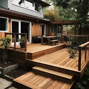 Natural wood stain on a local home deck.