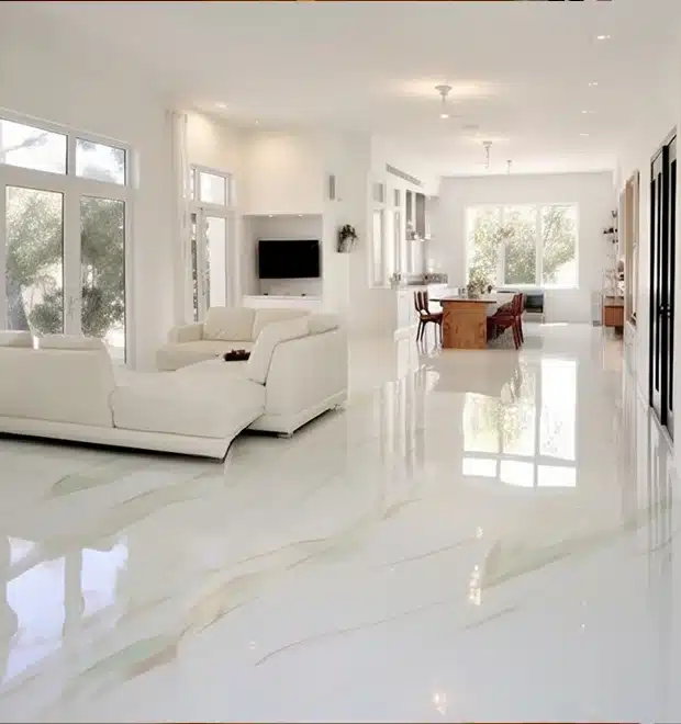 Residential living room with epoxy flooring