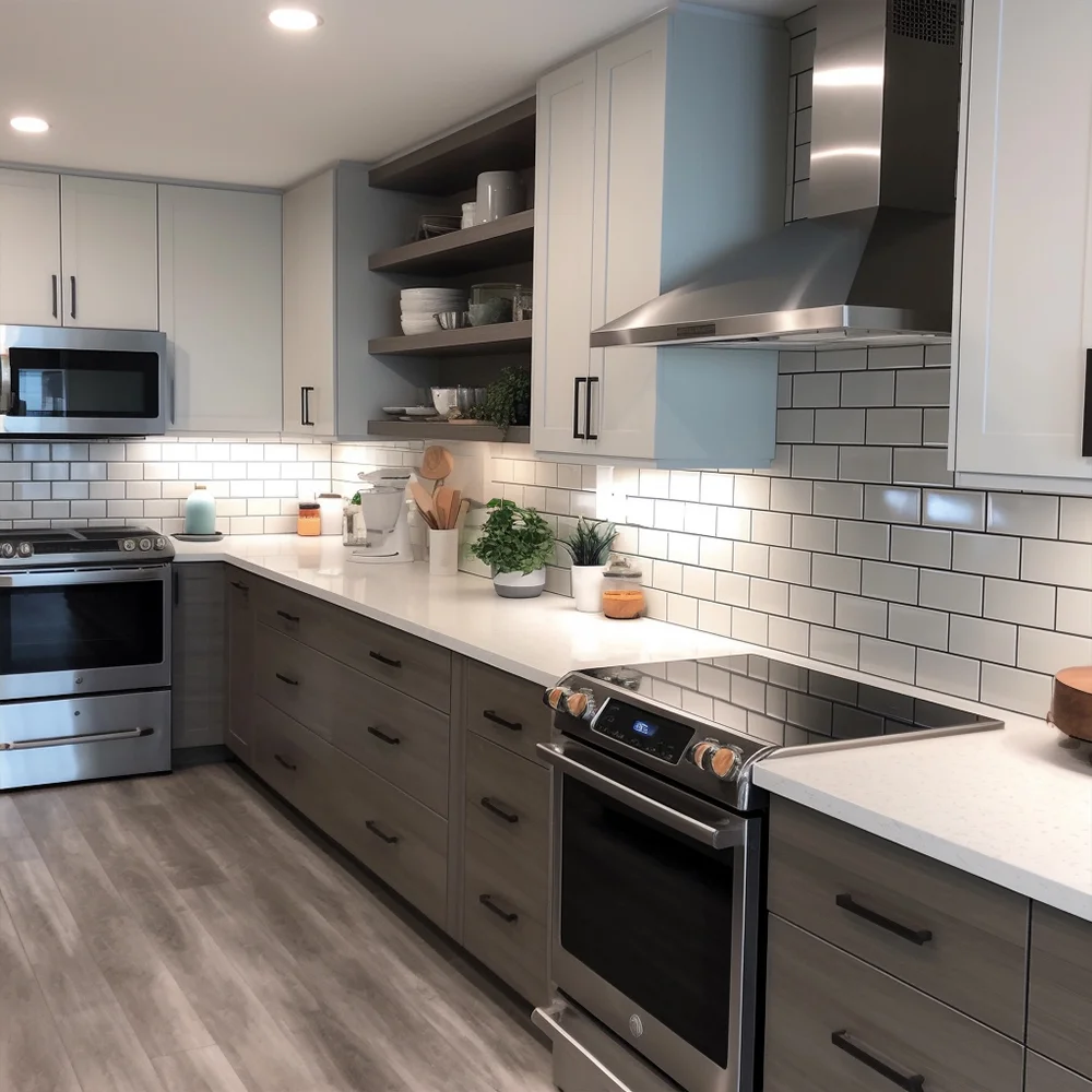 Modern kitchen with subway tile backsplash