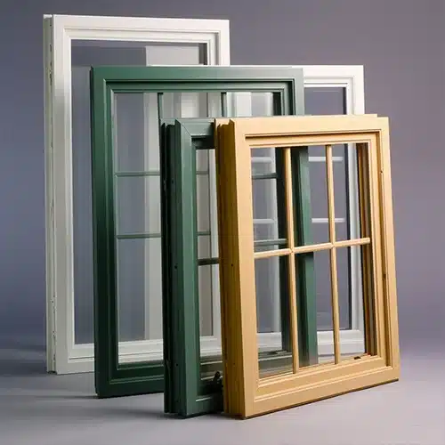 Close-up view of metal window frames enhanced by electrostatic painting