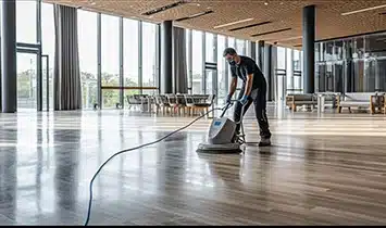 Worker cleaning luxury vinyl flooring