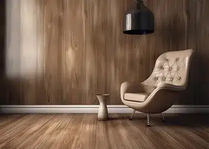 A wall with a faux wood grain finish.