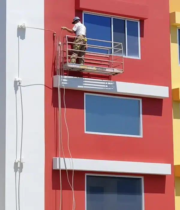 Safety equipment on a commercial building exterior painted by Value Painting and Flooring