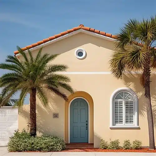 Front view of a beautiful South Florida home with stucco painting