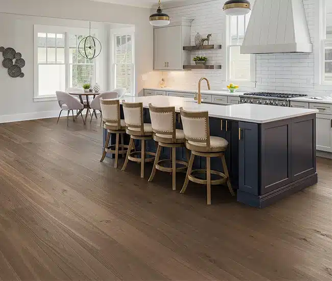 Kitchen with Woodura natural walnut flooring