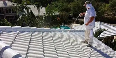 Value Painting worker painting a roof using a spray gun.