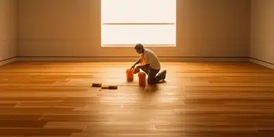 Value Painting worker installing hardwood flooring